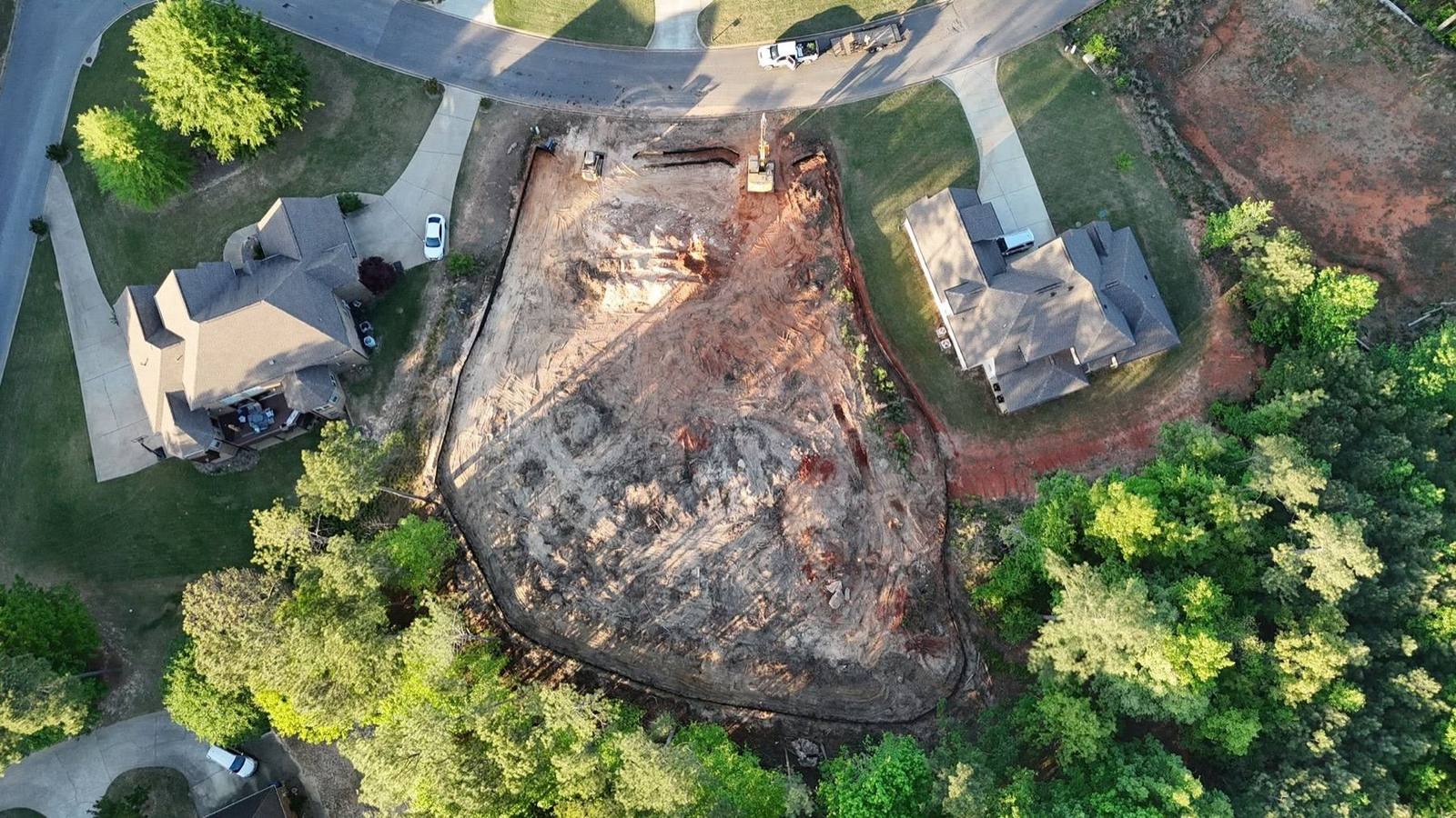 Aerial view of a residential site being prepared for a new home